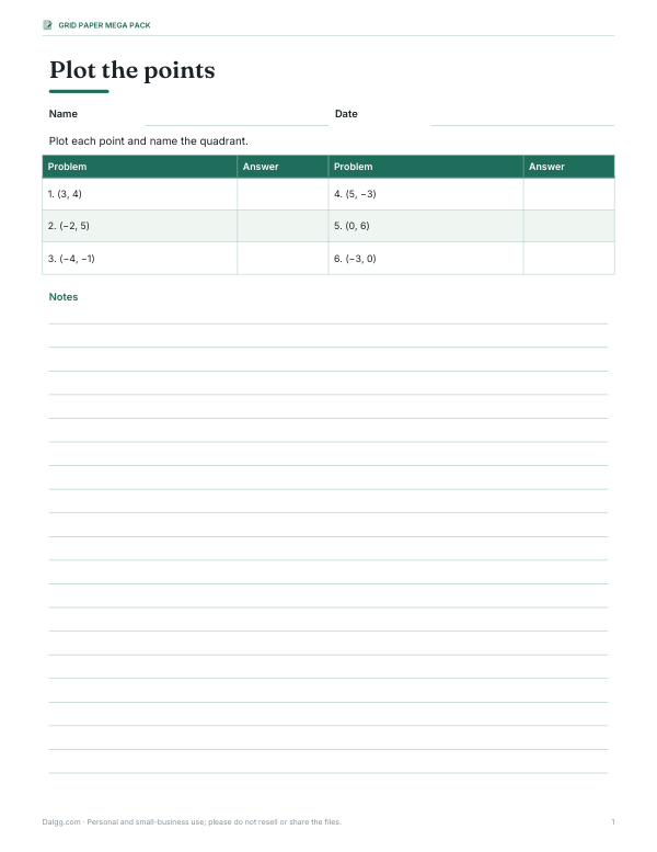 Preview of Coordinate Practice Grid Paper Printable